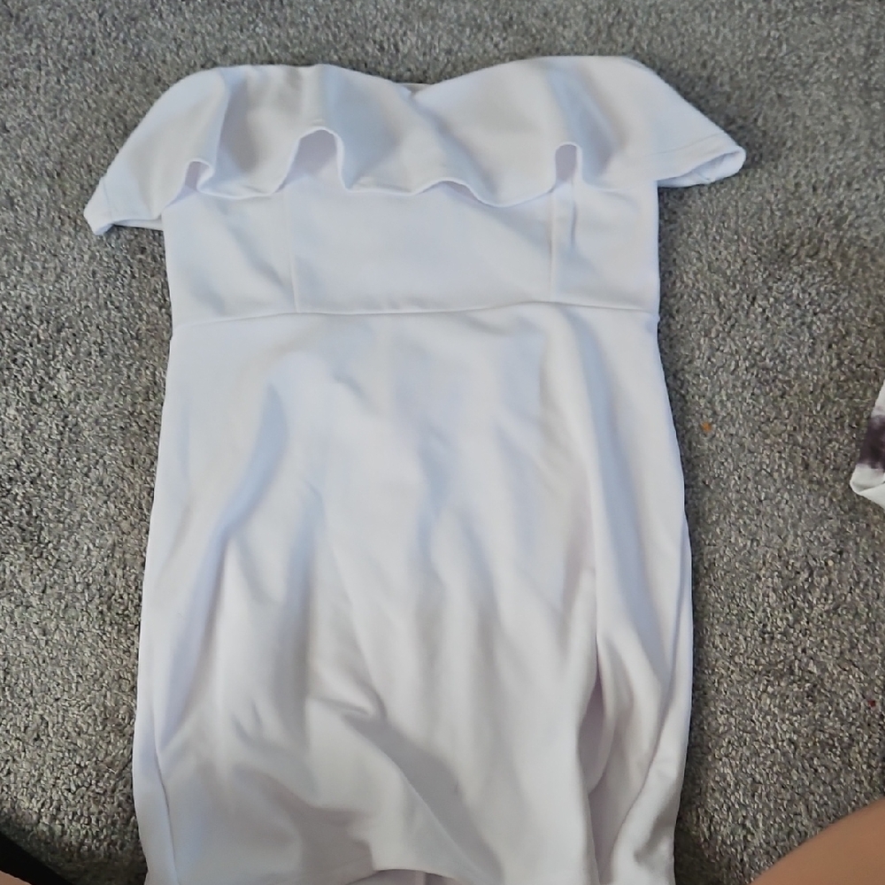 Cream Strapless Ruffled Sheath Dress